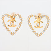 Chanel Coco Heart Rhinestone Gold Clip On Earrings Costume Jewellery 2023